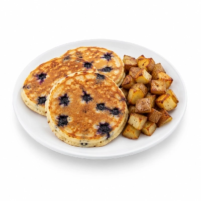 Amato's Pizza Breakfast 3 Blueberry Pancakes with Homefries