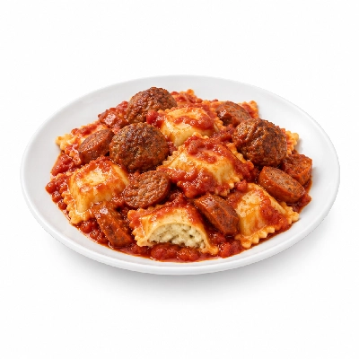 Amato's Pizza Pasta Buckets Ravioli Combo with 4 Meatballs and 4 Sausages with Sauce