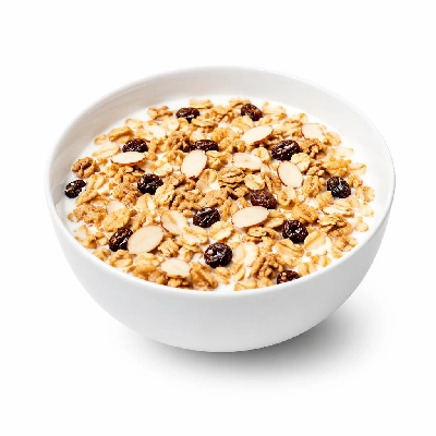 Asda Cereals Muesli Raisin Honey & Almond Crunch Cereal with 125 Ml Semi-Skimmed Milk