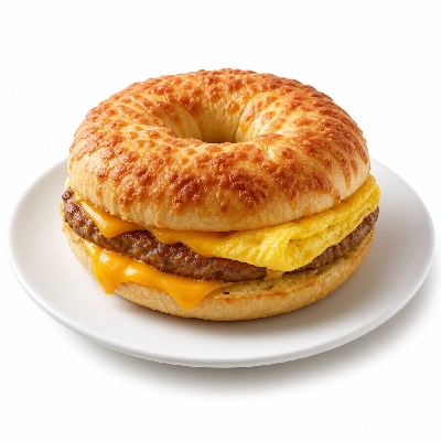 Au Bon Pain Breakfast Sandwiches 2 Eggs Sausage & Cheddar on Asiago Bagel