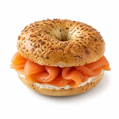 Au Bon Pain Breakfast Sandwiches Smoked Salmon Wasabi on Onion Dill Bagel