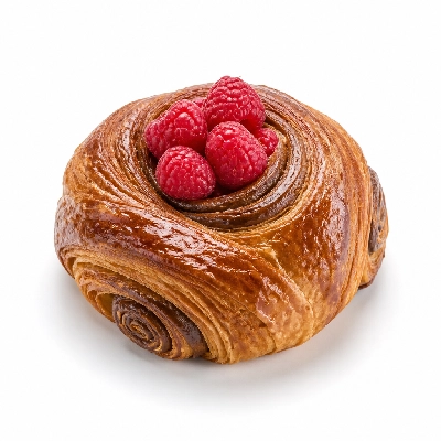 Au Bon Pain Croissants Mocha Croisbun Topped with Fresh Raspberries