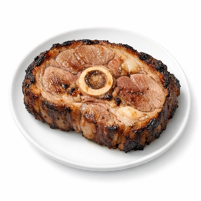 Lamb australian imported fresh leg center slice bone-in separable lean and fat trimmed to 1/8" cooked broiled