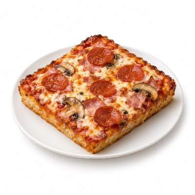 B.C. Pizza Pizza Square Pan: Cheese Pepperoni Ham Mushroom