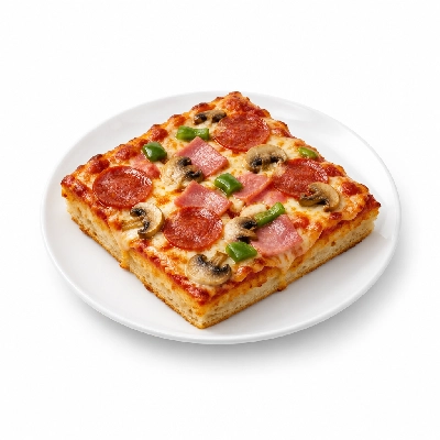 B.C. Pizza Pizza Square Pan: Cheese Pepperoni Ham Mushroom Green Pepper