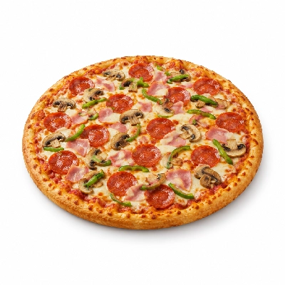 B.C. Pizza Pizza X-Large: Cheese Pepperoni Ham Mushroom Green Pepper