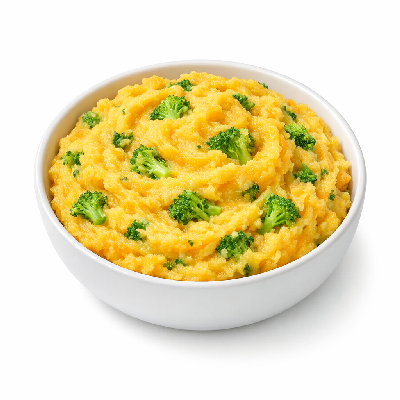 Babyfood mashed cheddar potatoes and broccoli toddlers