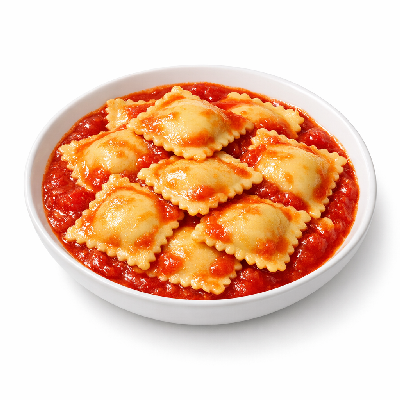 Babyfood ravioli cheese filled with tomato sauce
