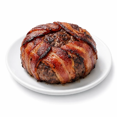 Bacon-wrapped beef patty