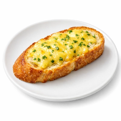 Baguette slices with cheese and herbs