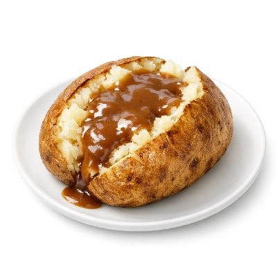Baked potatoes with gravy