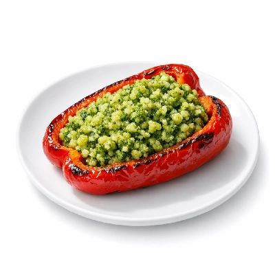 Baked Red Peppers with Pesto Cauliflower Rice