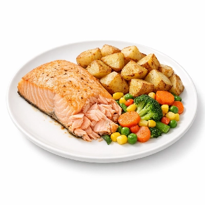 Baked Salmon & Potatoes with Veggies