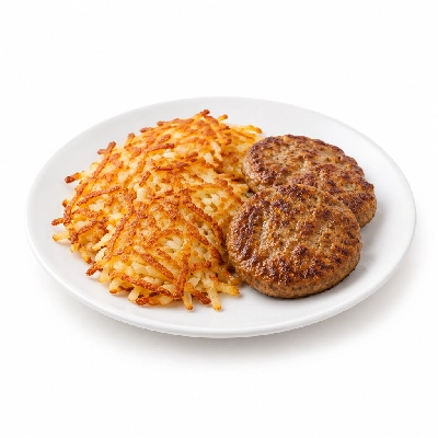 Bakers Square Breakfasts Classic Sausage Patties Hash Browns (No Bread)