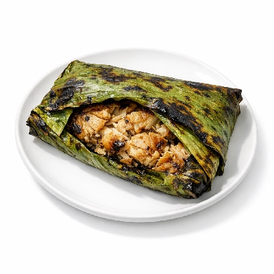 Banana leaf-wrapped grilled fish