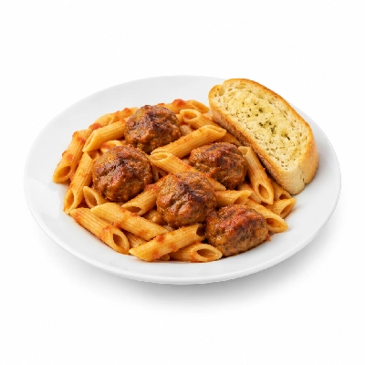 Barro's Pizza Pasta Penne with Meatball Small White Garlic Bread