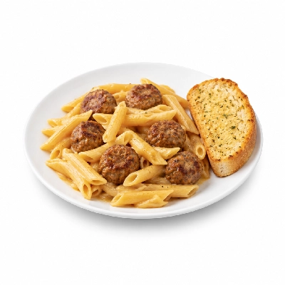 Barro's Pizza Pasta Penne with Meatballs White Garlic Bread
