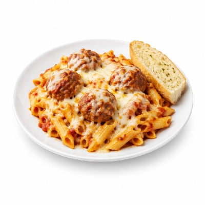 Barro's Pizza Pasta Penne with Mozzarella Cheese & Meatball Small White Garlic Bread