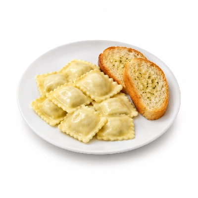 Barro's Pizza Pasta Ravioli Small with White Garlic Bread
