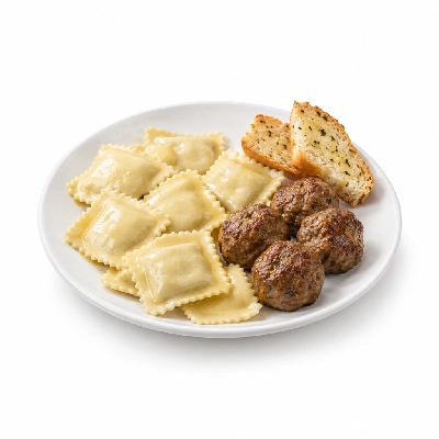 Barro's Pizza Pasta Ravioli with Meatball Small White Garlic Bread