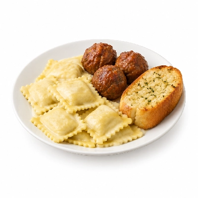 Barro's Pizza Pasta Ravioli with Meatball White Garlic Bread