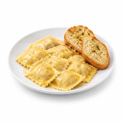 Barro's Pizza Pasta Ravioli with White Garlic Bread
