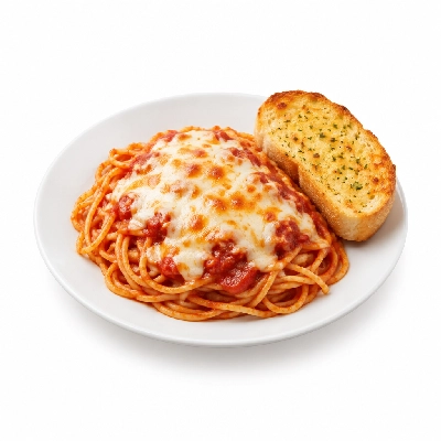Barro's Pizza Pasta Spaghetti Small with White Garlic Bread
