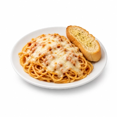 Barro's Pizza Pasta Spaghetti with Mozzarella Cheese Small White Garlic Bread