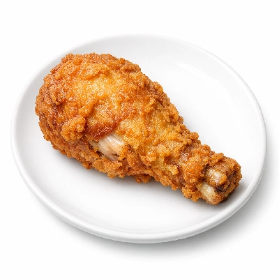 Batter fried chicken drumstick meat and skin