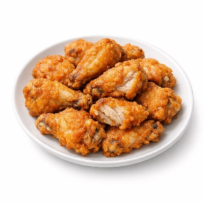 Batter fried chicken wing meat and skin