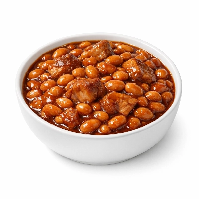 Beans baked canned with pork and sweet sauce
