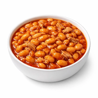 Beans baked canned with pork and tomato sauce