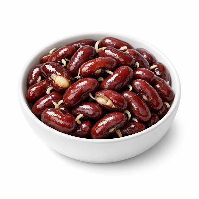 Beans kidney mature seeds sprouted cooked boiled drained with salt