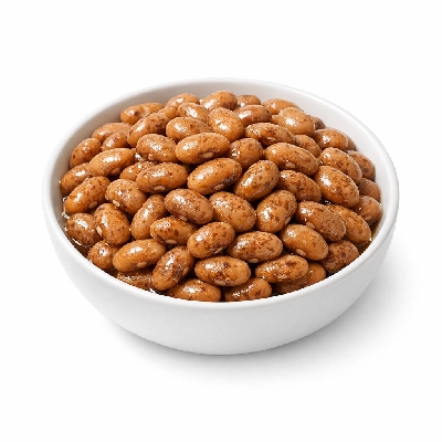 Beans pinto mature seeds sprouted cooked boiled drained with salt