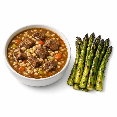 Beef and Barley Soup & Roasted Asparagus