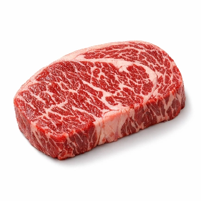 Beef australian wagyu rib small end steak roast boneless separable lean and fat aust. marble score 9 raw