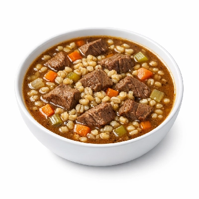 Beef & Barley Soup with Salad and Fruit