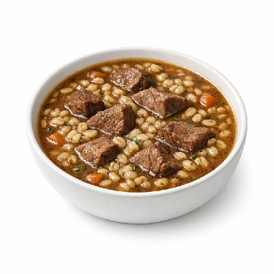Beef & Barley Soup with Salad & Brownie