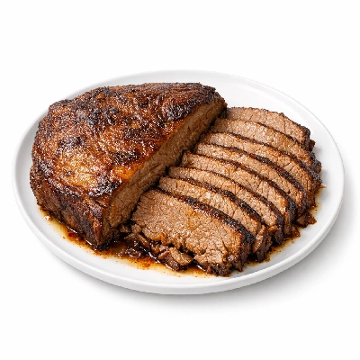 Beef brisket flat half separable lean and fat trimmed to 0" all grades cooked braised