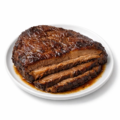 Beef brisket flat half separable lean and fat trimmed to 1/8" select cooked braised