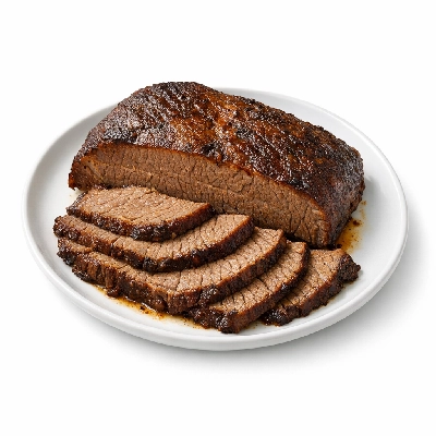 Beef brisket flat half separable lean only trimmed to 1/8" fat choice cooked braised