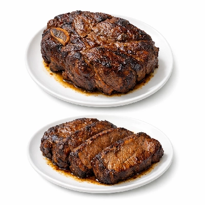 Beef chuck blade roast separable lean only trimmed to 0" fat all grades cooked braised top steak