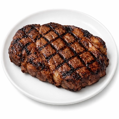 Beef chuck eye steak boneless separable lean and fat trimmed to 0" choice cooked grilled