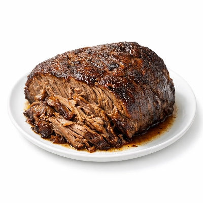 Beef chuck under blade pot roast boneless separable lean only trimmed to 0" fat all grades cooked braised