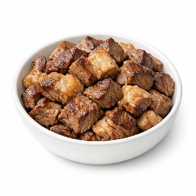 Beef composite of trimmed retail cuts separable lean and fat to 1/2" prime cooked