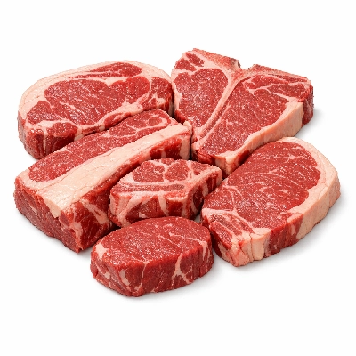 Beef composite of trimmed retail cuts separable lean and fat to 1/8" prime raw