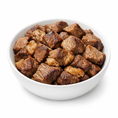 Beef composite of trimmed retail cuts separable lean and fat to 1/8" select cooked