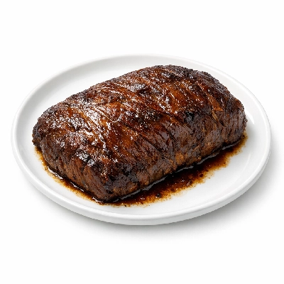 Beef flank steak separable lean and fat trimmed to 0" choice cooked braised