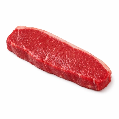 Beef grass-fed strip steaks lean only raw