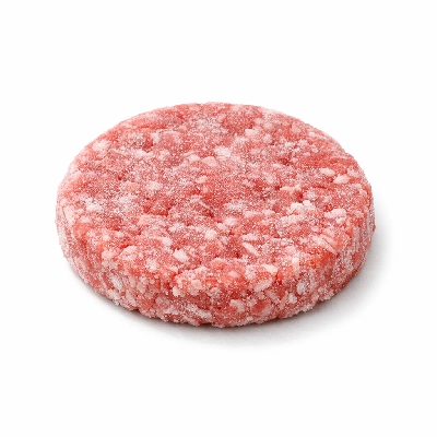 Beef ground patties frozen approximately 23% fat raw hamburger
